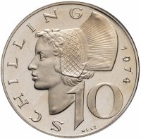 Купить Австрия 10 шиллингов (shillings) 1974