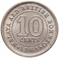 купить Малайя и Британское Борнео 10 центов (cents) 1961 Без отметки монетного двора