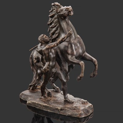 купить Статуэтка "Юноша, усмиряющий коня" по модели скульптурной группы "Кони Марли" скульптора Гийома Кусту, металл, крашение, Франция, 1960-1980 гг.