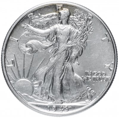 купить США 50 центов (1/2 доллара, half dollar) 1943 Walking Liberty Half Dollar Без отметки монетного двора