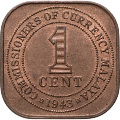 купить Малайя 1 цент (cent) 1943 с портретом Короля Георга 6