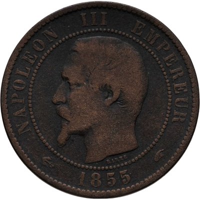 купить Франция 10 сантимов (centimes) 1855, знак монетного двора: "A" - Париж