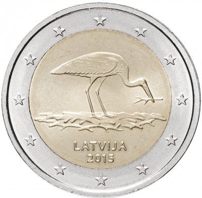 купить Латвия 2 евро 2015 "Животные под угрозой исчезновения: чёрный аист"
