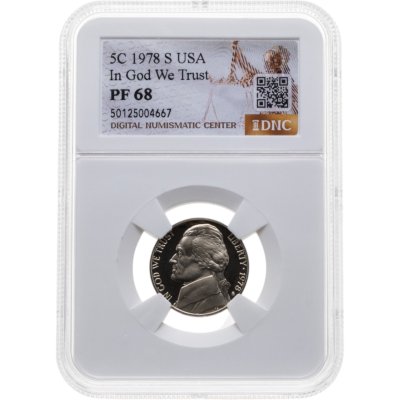 купить США 5 центов (cents) 1978 S "Jefferson Nickel (Джефферсон)" в слабе DNC PF68