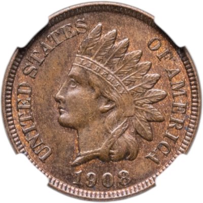 купить США 1 цент 1908 "Indian Head Cent" в слабе ННР MS62