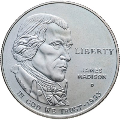 купить США 1 доллар (dollar) 1993 D Билль о правах, Джеймс Мэдисон знак монетного двора: "D" - Денвер