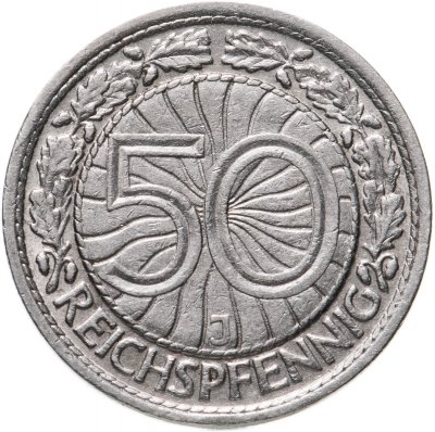 купить Германия 50 рейхспфеннигов (reichspfennig) 1927 J знак монетного двора "J" — Гамбург