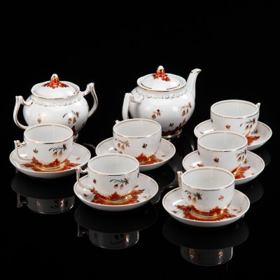 купить Сервиз "Барбарис" на 6 персон (14 предметов), фарфор, деколь, золочение, роспись, Дмитровский фарфоровый завод (ДФЗ Вербилки), СССР, 1965-1991 гг.