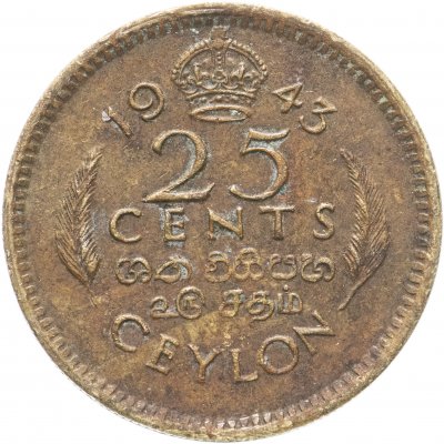 купить Цейлон 25 центов (cents) 1943