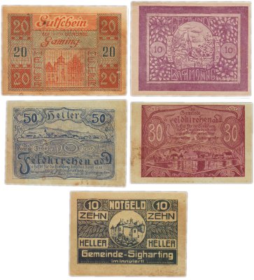 купить Австрия набор из 5 нотгельдов 10, 20, 30, 50 геллеров 1920