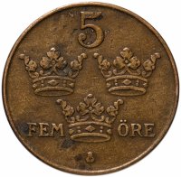 Купить Швеция 5 эре (ore) 1909-1950, случайная дата