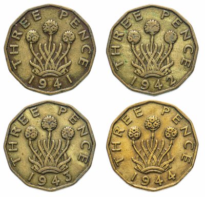 купить Великобритания 3 пенса 1941-1944 Набор из 4 монет