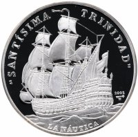 Купить Куба 10 песо 2002 "Навигация - испанский корабль «Сантисима-Тринидад»"
