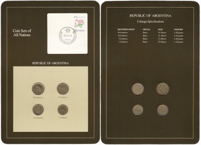 купить Серия "Наборы монет всех стран мира" - Аргентина (набор из 4 монет и 1 марки в буклете)