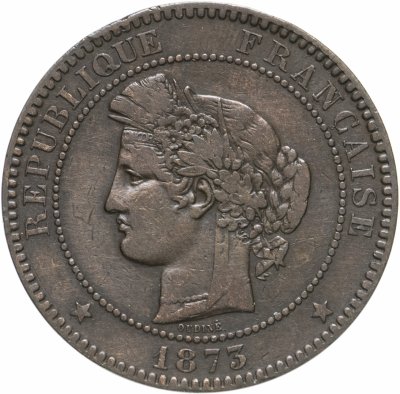 купить Франция 10 сантимов (centimes) 1873 A, отметка монетного двора: "A" - Париж