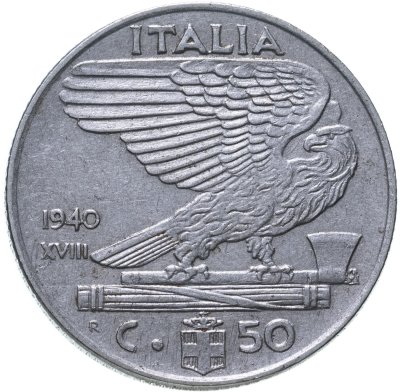 купить Италия 50 чентезимо (centesimi) 1940 с надписью "XVIII"