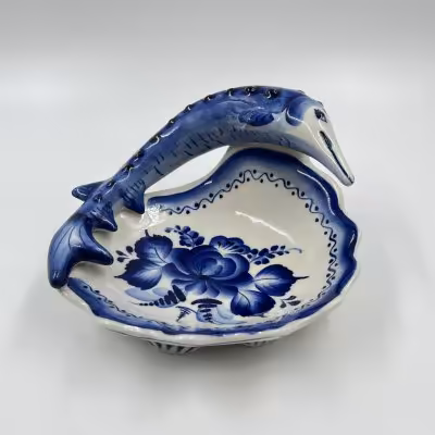 купить Икорница "Рыба" с цветочным декором, фарфор, роспись, Россия, 1990-2000 гг.