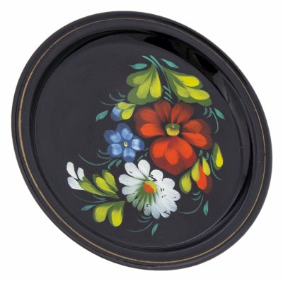 купить Поднос с цветочным декором, металл, ручная роспись, СССР, 1970-1990 гг.