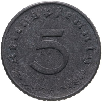 купить Германия, Третий рейх 5 рейхспфеннигов (reichspfennig) 1943, знак монетного двора: "A" - Берлин