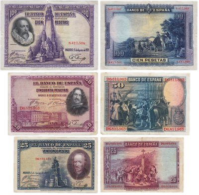 купить Набор Испания 25, 50 и 100 песет 1928 (3 боны)