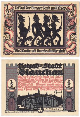 купить Германия (Саксония: Глаухау) 1/2 марки 1921 "Милитаризм" (436.3/B1/1)