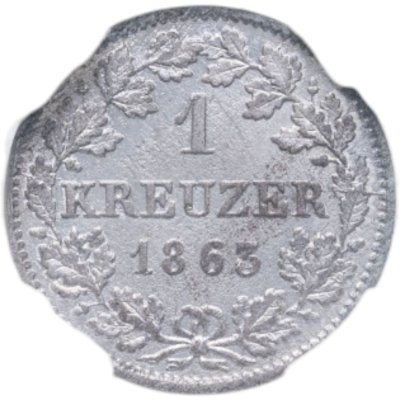 купить Германия, Бавария 1 крейцер 1863 в слабе ННР MS61