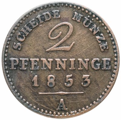 купить Пруссия 2 пфеннига 1853 Фридрих Вильгельм IV, Королевство Пруссия