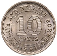 купить Малайя и Британское Борнео 10 центов (cents) 1961 Без отметки монетного двора