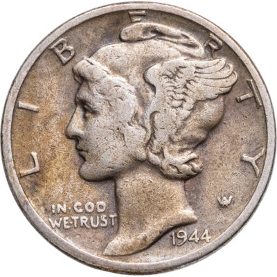 купить США 10 центов (дайм, one dime) 1944 Mercury Dime (дайм «Меркурий») без обозначения монетного двора