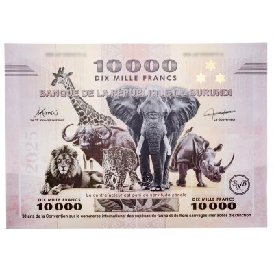 купить Бурунди 10000 франков 2025 "Самая большая банкнота в мире. Животные. Большая пятерка" с буклетом