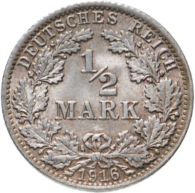 купить Германия 1/2 марки (mark) 1916 A знак монетного двора: "A" - Берлин