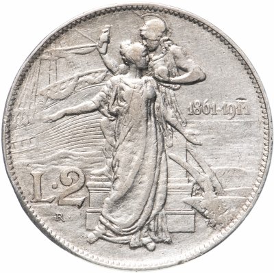 купить Италия 2 лиры 1911 50 лет Королевству Италия
