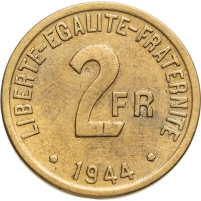 купить Франция 2 франка (francs) 1944 Американская оккупация (Монетный двор - Филадельфия)