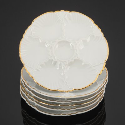 купить Набор из 6 тарелок для подачи устриц с окантовкой золотой лентой Cerabel Porcelain de Baudour, фарфор, золочение, Бельгия, 1934-1977 гг.