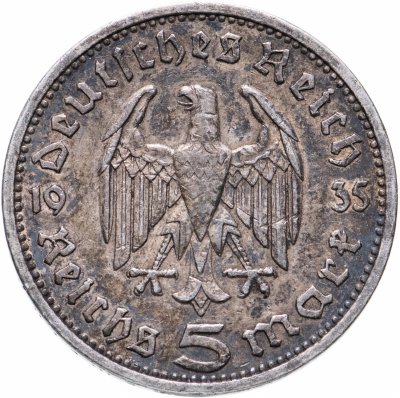 купить Германия (Третий Рейх) 5 рейхсмарок 1935, Двор А (Берлин), Орел без свастики (Гинденбург)
