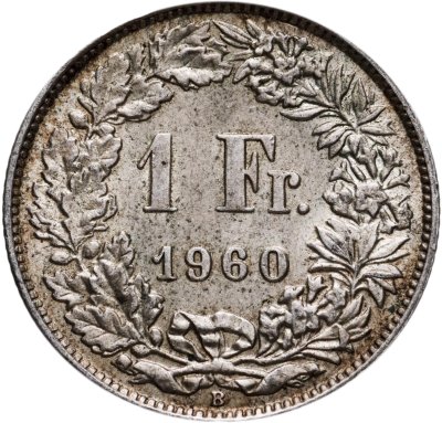 купить Швейцария 1 франк (franc) 1943-1968