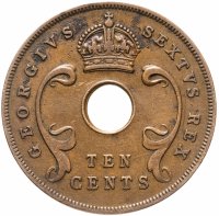 Купить Британская Восточная Африка 10 центов (cents) 1949