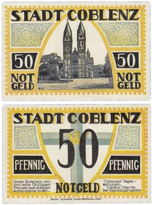 купить Германия (Рейнская провинция: Кобленц) 50 пфеннигов 1921 (233.1/B1) "Базилика св. Кастора"