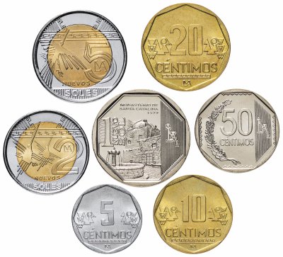 купить Перу набор монет 5, 10, 20, 50 сентимо, 1, 2 и 5 солей 2011 - 2013 (7 штук)