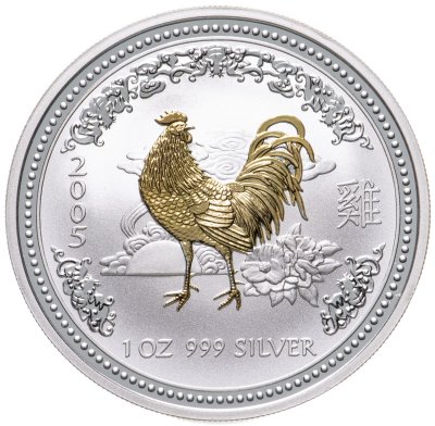 купить Австралия 1 доллар 2005 "Год петуха", с позолотой