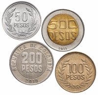 купить Колумбия набор монет 2004 - 2011 год 50, 100, 200 и 500 песо (4 штуки)