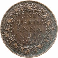 купить Индия Британская 1/4 анны (anna) 1939 знак монетного двора над "ONE": "•" - Бомбей