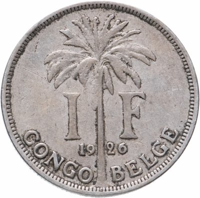 купить Бельгийское Конго 1 франк (franc) 1926 Надпись на французском - 'ALBERT ROI DES BELGES'