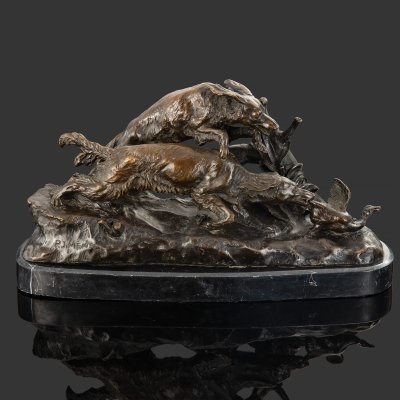 купить Скульптура "Охота", по модели скульптора P. J. Mene (Пьер Жюль Мен, 1810-1879 гг.), бронза, литье, мрамор, Западная Европа, 1930-1950 гг.