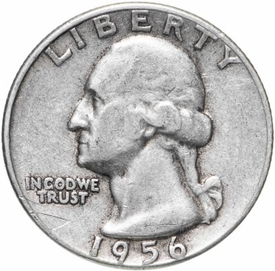 купить США 25 центов (квотер, 1/4 доллара, quarter dollar) 1956 Washington Quarter Без отметки монетного двора