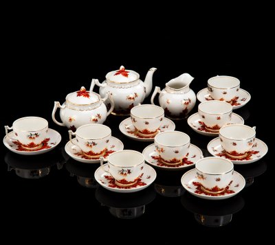 купить Сервиз чайный "Барбарис" на 9 персон (21 предмет), фарфор, роспись, золочение, Дмитровский фарфоровый завод (ДФЗ Вербилки), СССР, 1954-1965 гг.