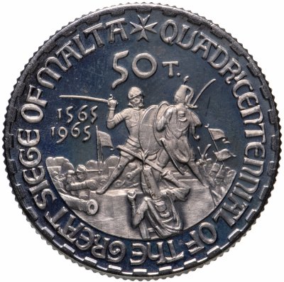 купить Мальтийский орден 50 тари 1965 "400 лет Великой осаде Мальты"