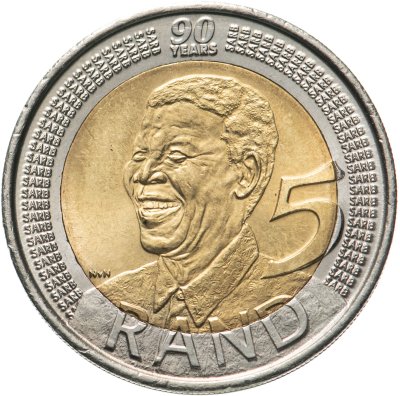 купить ЮАР 5 рандов (рэндов, rand) 2008 90 лет со дня рождения Нельсона Манделы