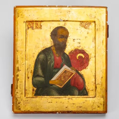 купить Икона "Святой апостол и евангелист Иоанн Богослов", дерево, доска с ковчегом, темпера, Российская империя, 1900-1915 гг.