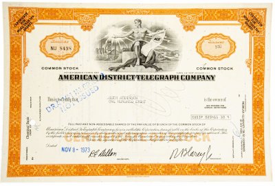 купить Акция США AMERICAN DISTRICT TELEGRAPH COMPANY, 1973 г.